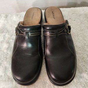 Array Leather Women's Mule Slip Ons Size 10S Black Antique Hardware